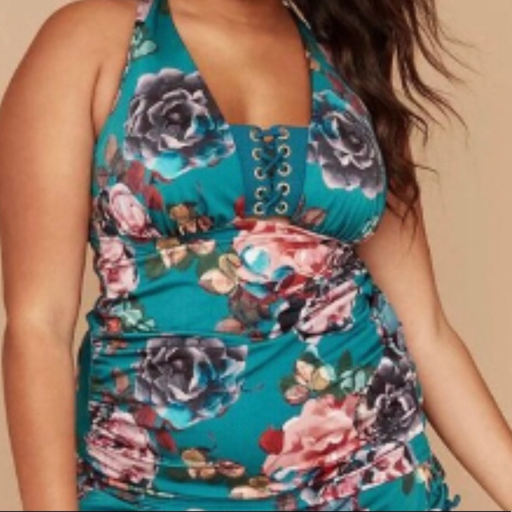 Cacique Lane Bryant Turquoise Tankini Swim Top 16
